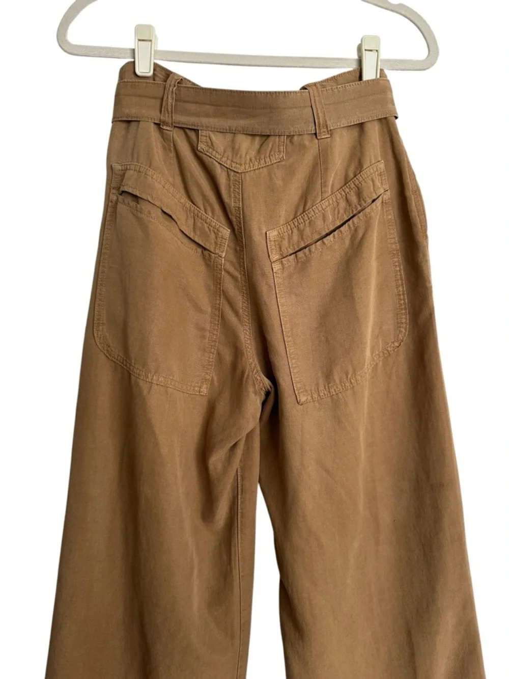 ZARA Fluid Utility Pants S Brown Lyocell Linen Wide Leg Minimalist Quiet Luxury